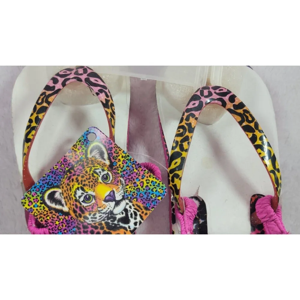 New Lisa Frank Toddler Girls Hunter Leopard Rainbow Sandals Flip Flops 10/11